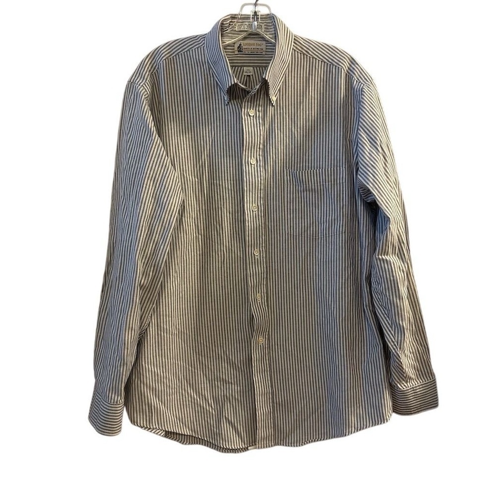 London Fog Men's Blue Striped Long Sleeve Button-Up Shirt Size 16.5‎ neck 34/35